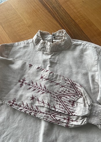 Nakışlı Bohem Kadın Keten Bluz - Görsel 4