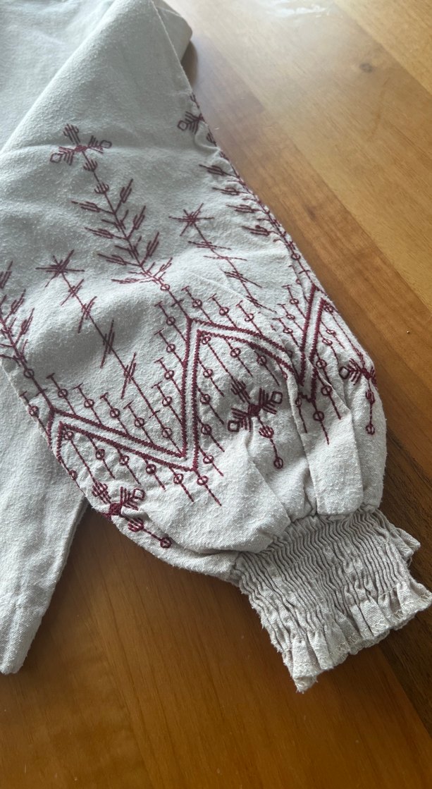 Nakışlı Bohem Kadın Keten Bluz - Görsel 2