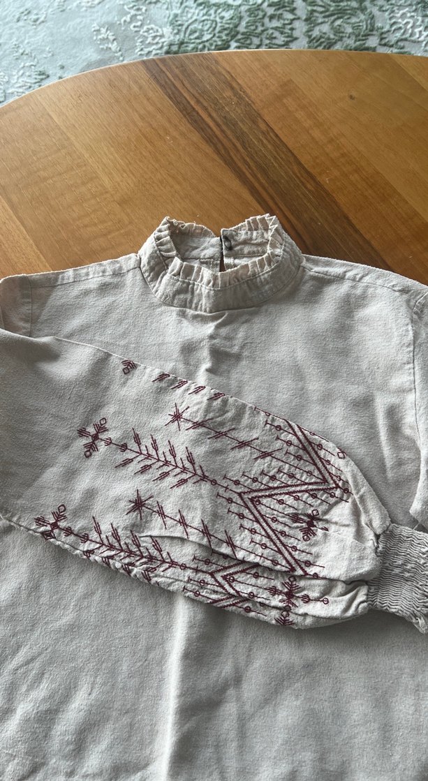 Nakışlı Bohem Kadın Keten Bluz - Görsel 4