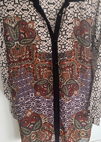 Düğmeli Bohem Desenli Kadın Gömlek - Görsel 2