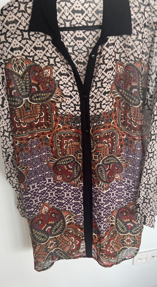 Düğmeli Bohem Desenli Kadın Gömlek - Görsel 2