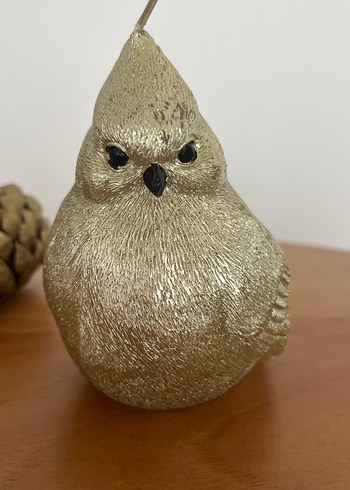 Parlak Altın Kuş ve Kozalak Mum Seti - Görsel 2