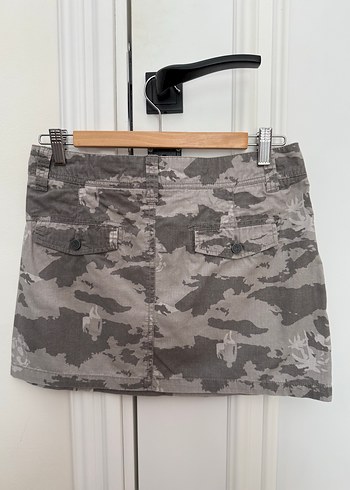 Mudo Gri Kamuflaj Desenli Kot Mini Etek