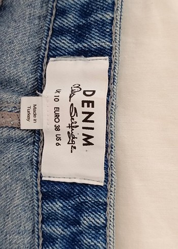m Beden mor Renk Mor Payetli Bağlama Desenli Denim Mini Etek