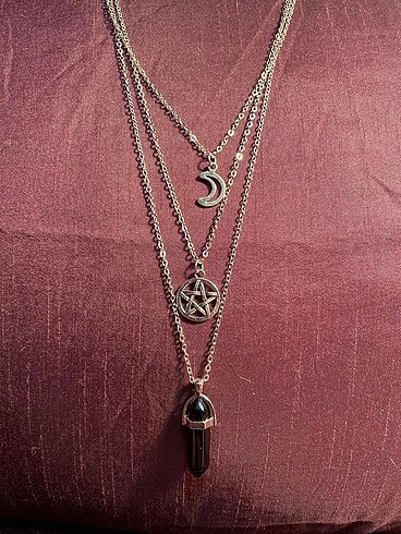 Tasarımcı Gotik goth üçlü kolye pentagram doğal taş