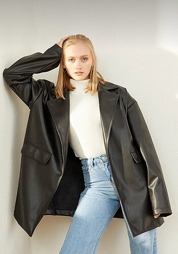 Oversize deri blazer ceket y2k gotik goth