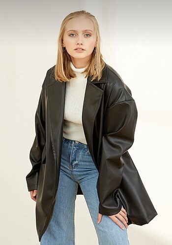 diğer Beden Oversize deri blazer ceket y2k gotik goth