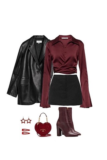 Oversize siyah suni deri blazer ceket gotik