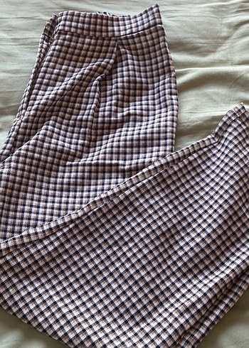H&M Kadın Kahverengi Ekoseli Kumaş Pantolon