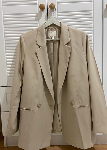 Bej Düğmeli Kadın Blazer Ceket hm - Görsel 4