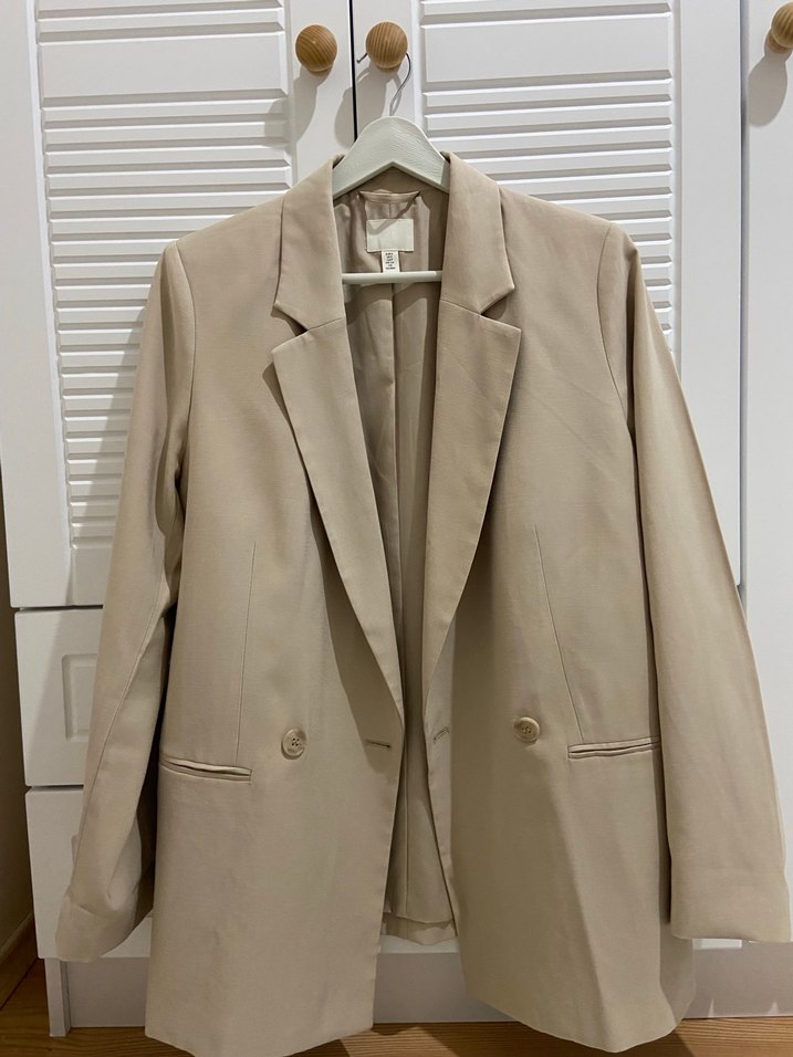 Bej Düğmeli Kadın Blazer Ceket hm - Görsel 4