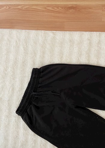 s Beden Siyah Salaş Keten Kadın Eşofman Altı