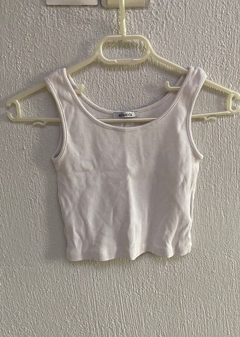 Beyaz Mini Pamuklu Kolsuz Crop Top