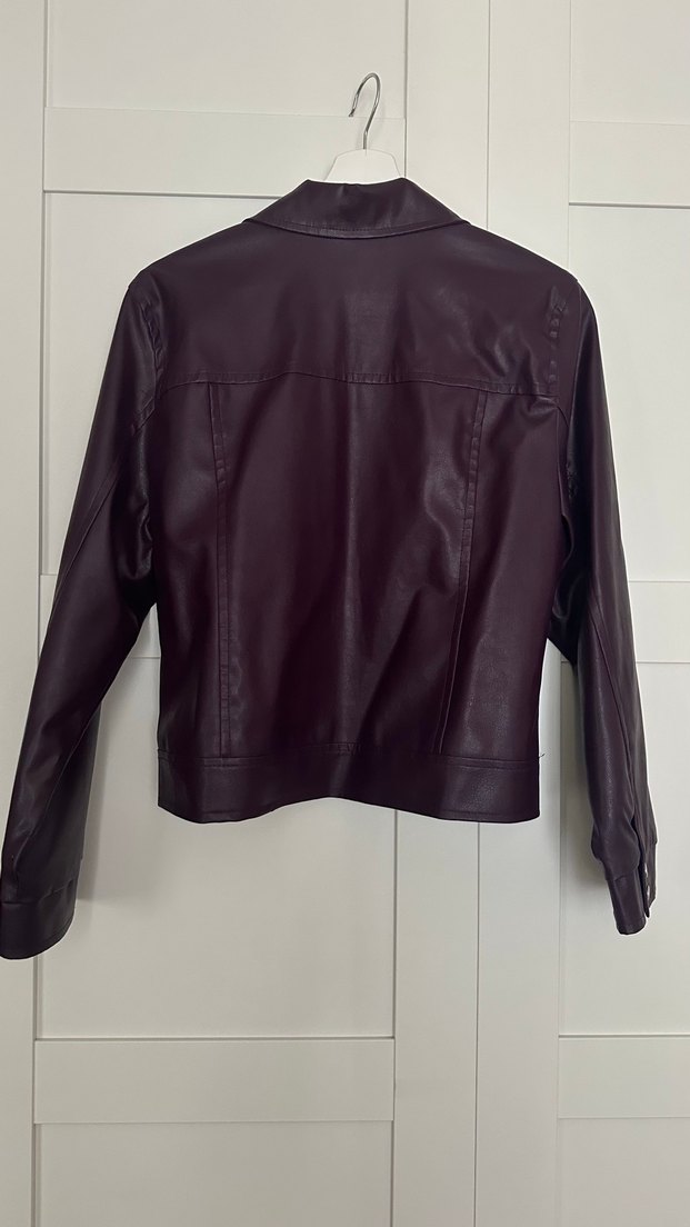 Mürdüm Deri Fermuarlı Kadın Ceket - Görsel 2