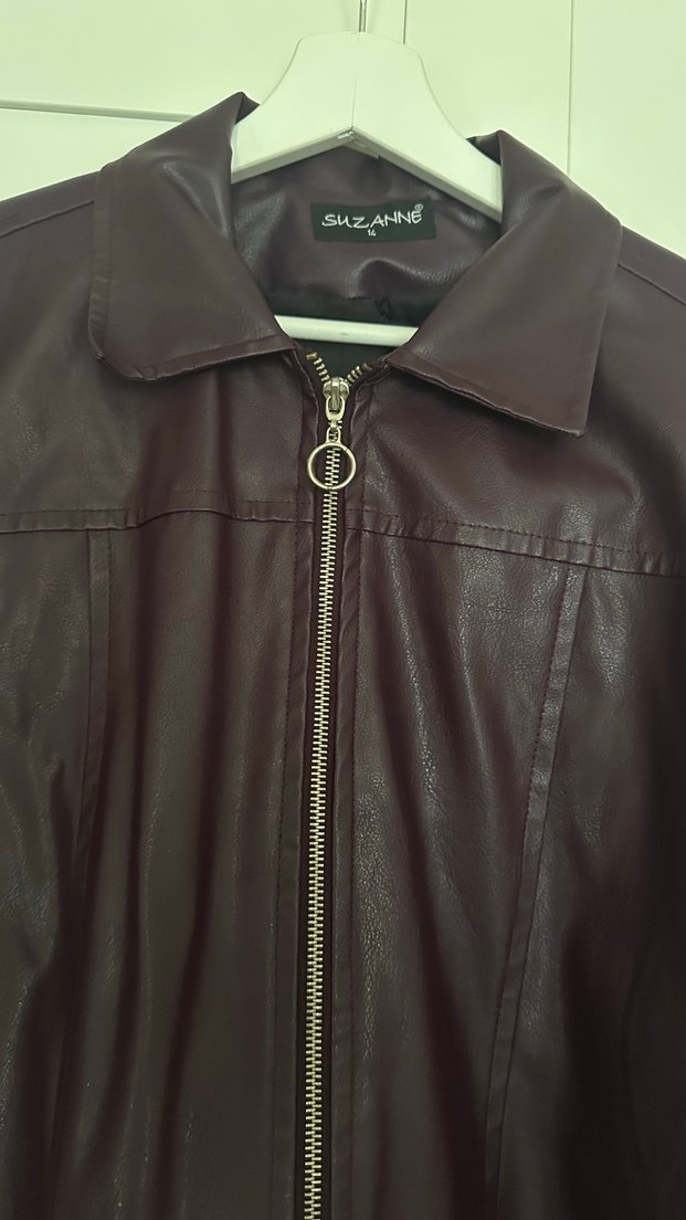 Mürdüm Deri Fermuarlı Kadın Ceket - Görsel 5