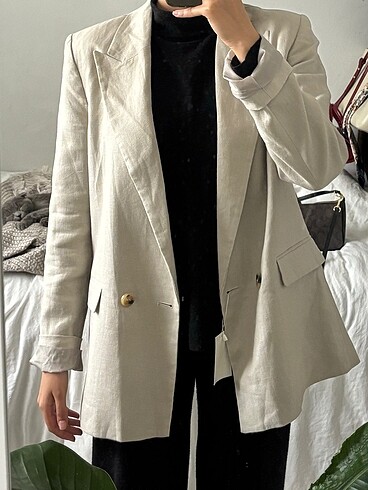s Beden Etiketli Mango Keten Blazer
