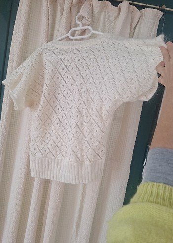 adil isik Beyaz V Yaka Örgü Bohem Hırka Yünlü - Görsel 6