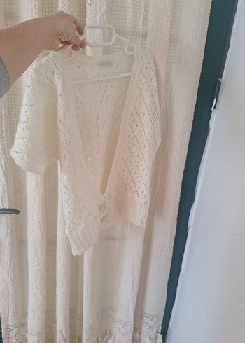 adil isik Beyaz V Yaka Örgü Bohem Hırka Yünlü - Görsel 5