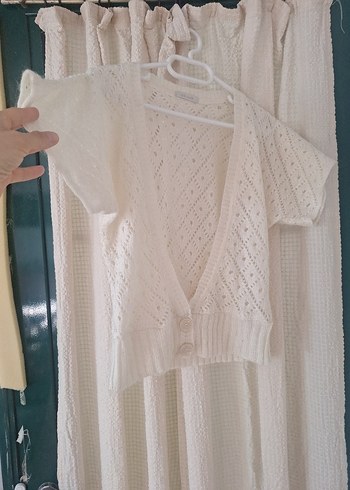 adil isik Beyaz V Yaka Örgü Bohem Hırka Yünlü - Görsel 2