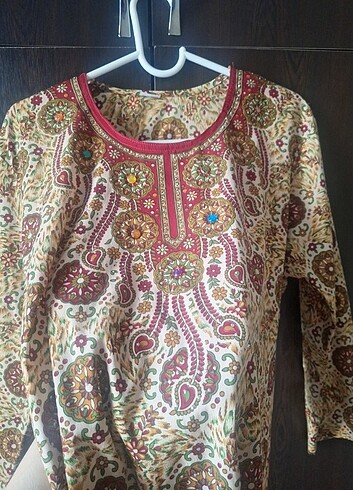 M beden uyumlu ipek kumas etnik plaj kıyafeti - Görsel 6