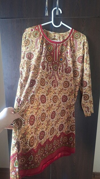 M beden uyumlu ipek kumas etnik plaj kıyafeti - Görsel 9