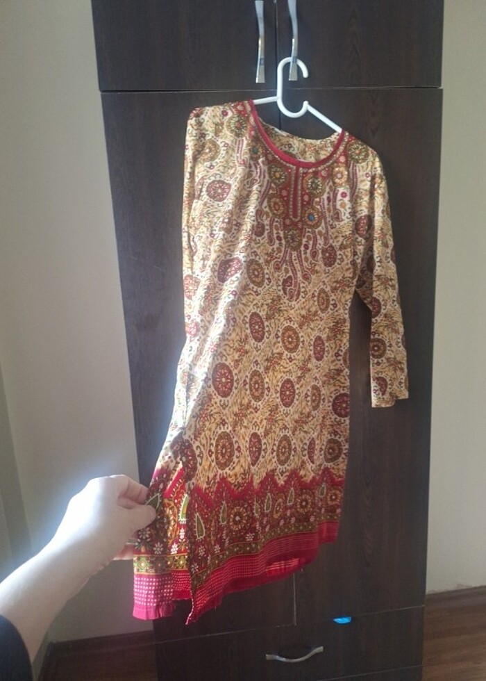 M beden uyumlu ipek kumas etnik plaj kıyafeti - Görsel 5