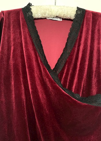 m Beden Bordo V Yakalı Uzun Kollu Gotik Bluz