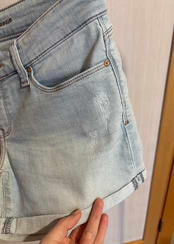 Kadın Mini Denim Şort - Gri Bej - Görsel 2