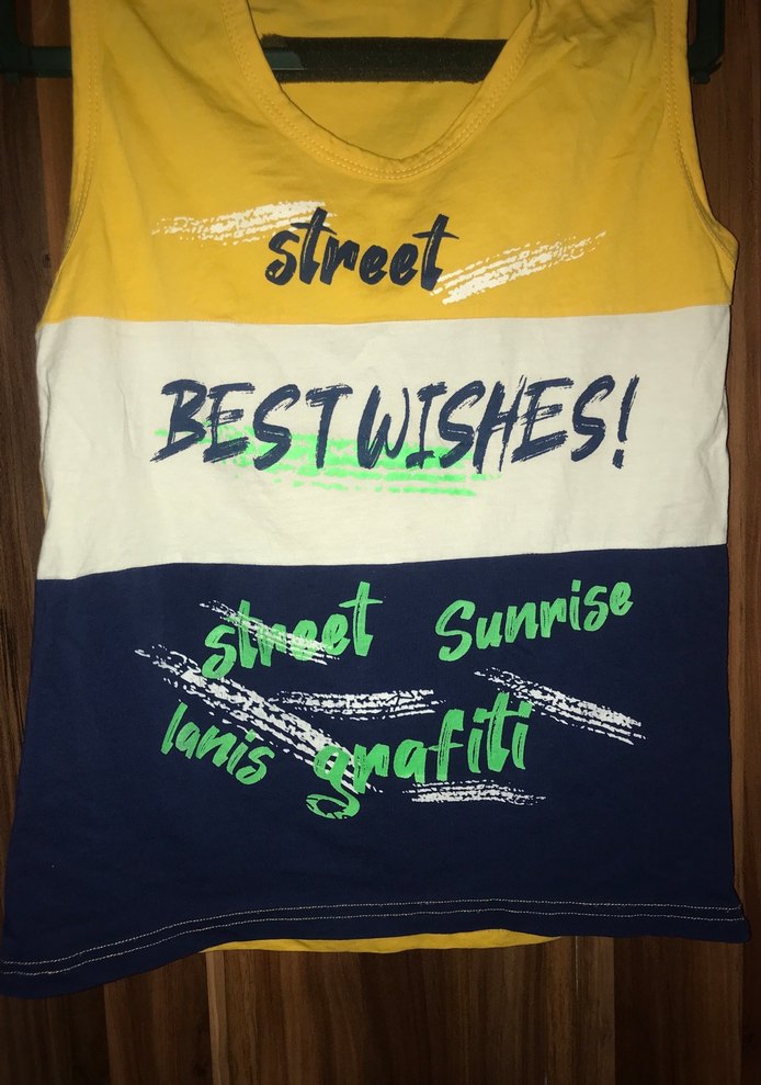 Sarı Baskılı Erkek Çocuk Kolsuz Tişört - Görsel 3