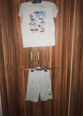 Gri Baskılı Erkek Çocuk Şortlu takım - Görsel 3