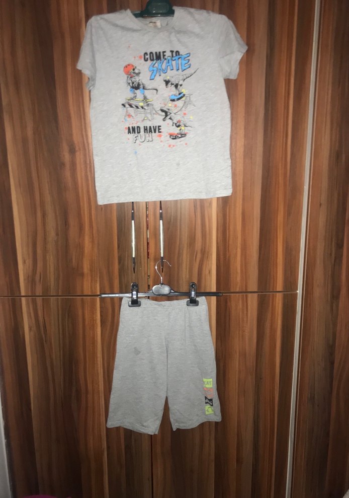 Gri Baskılı Erkek Çocuk Şortlu takım - Görsel 3