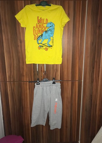 Sarı Baskılı Erkek Çocuk Şortlu takım - Görsel 3