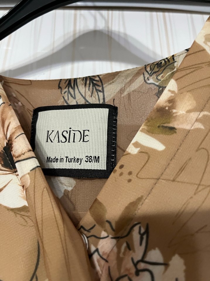 Bej Çiçekli Uzun Kollu Bohem Elbise - Görsel 2