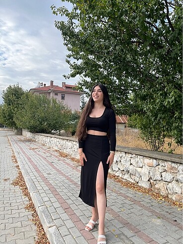 l Beden siyah Renk Crop uzun kollu