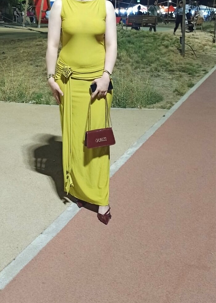 Yağ yeşili elbise - Görsel 3