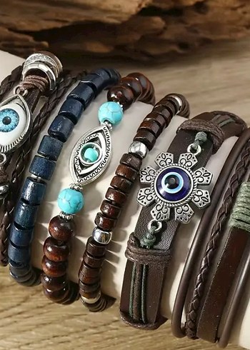 Siyah Gotik Deri Bileklik Seti - Görsel 9