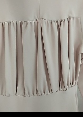 Bej Düğmeli Kadın kısa ofis stil elbise - Görsel 3