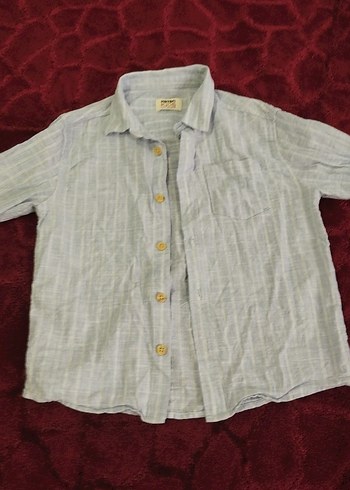 Erkek Çocuk mavi Keten Düğmeli Gömlek - Görsel 4