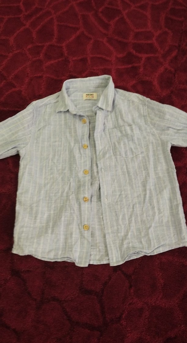 Erkek Çocuk mavi Keten Düğmeli Gömlek - Görsel 4