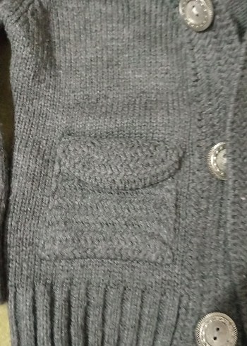 Gri Nakışlı Erkek Çocuk Triko Hırka - Görsel 2