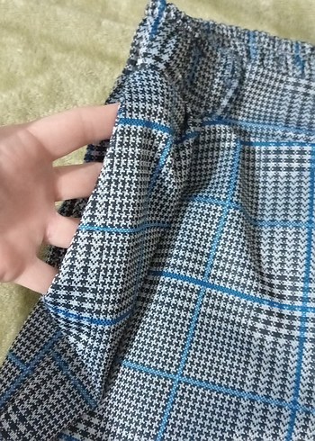 Düğmeli Mavi Midi Kumaş Pantolon - Görsel 2