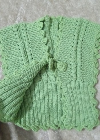 Kız Çocuk Nakışlı Yeşil Örgü Yelek - Görsel 2