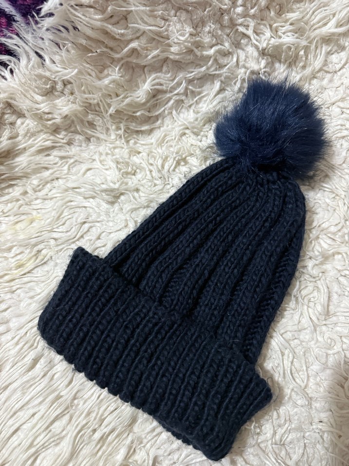 Kadın Lacivert Ponponlu Örgü Bere - Görsel 2