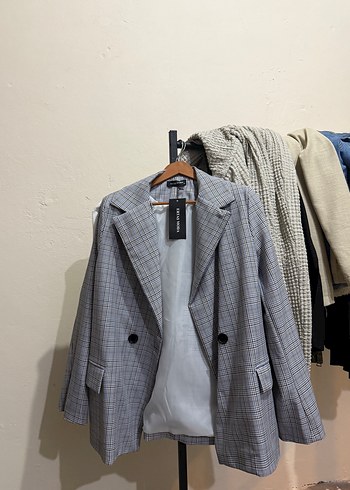 Diğer Düğmeli Gri Ekose Kadın Blazer Ceket