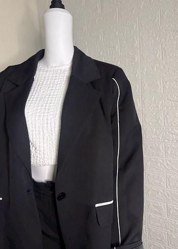 Diğer Kadın Siyah Midi Blazer Takım Modern Kesim