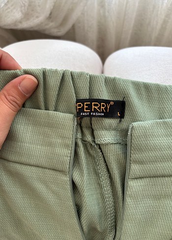l Beden Kadın Yeşil Keten Belli Midi Pantolon