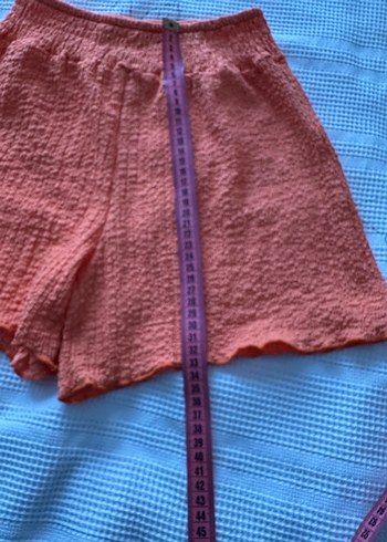 Turuncu Örgü Mini Keten Şort - Görsel 2