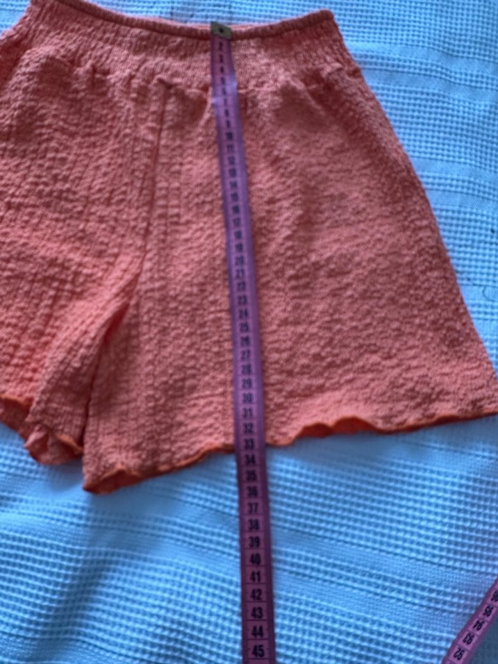 Turuncu Örgü Mini Keten Şort - Görsel 2