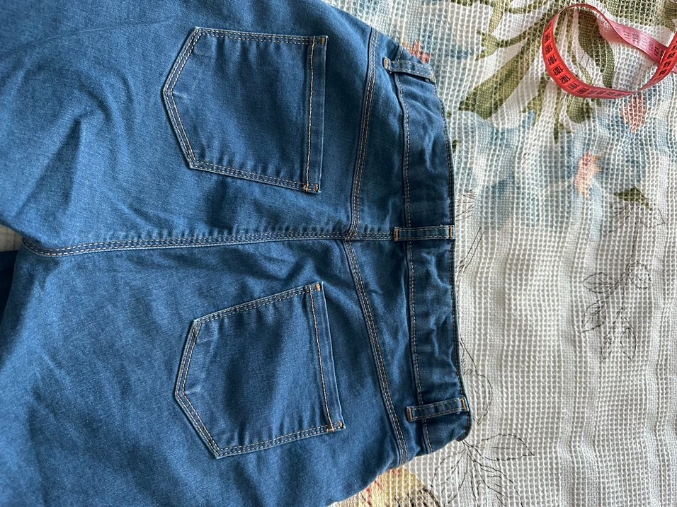 Düğmeli Mavi Denim Midi Pantolon - Görsel 2