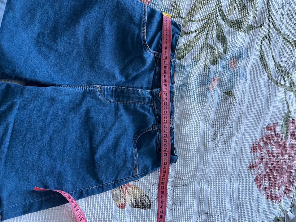 Düğmeli Mavi Denim Midi Pantolon - Görsel 5